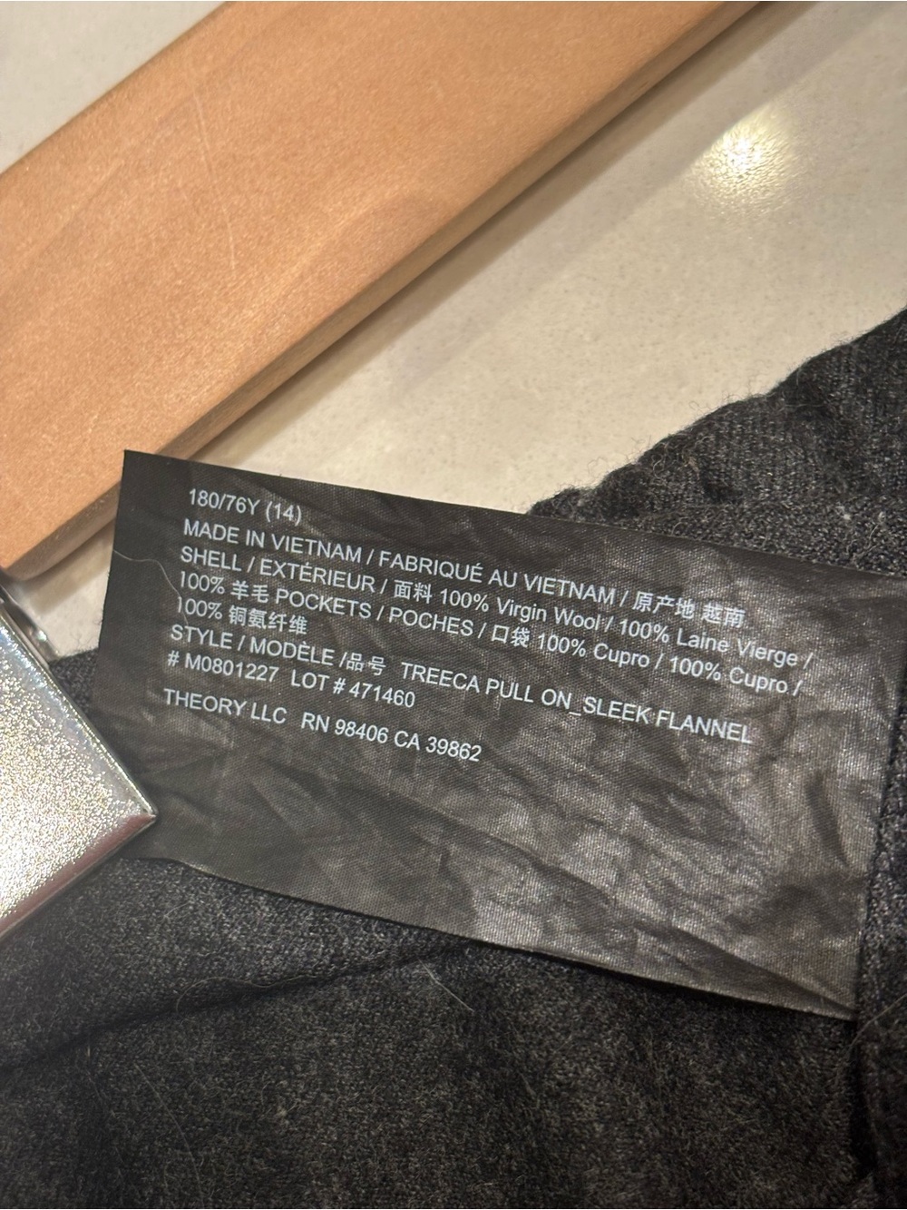 Theory Charcoal Sleek Flannel Pants - Picture 4 of 4